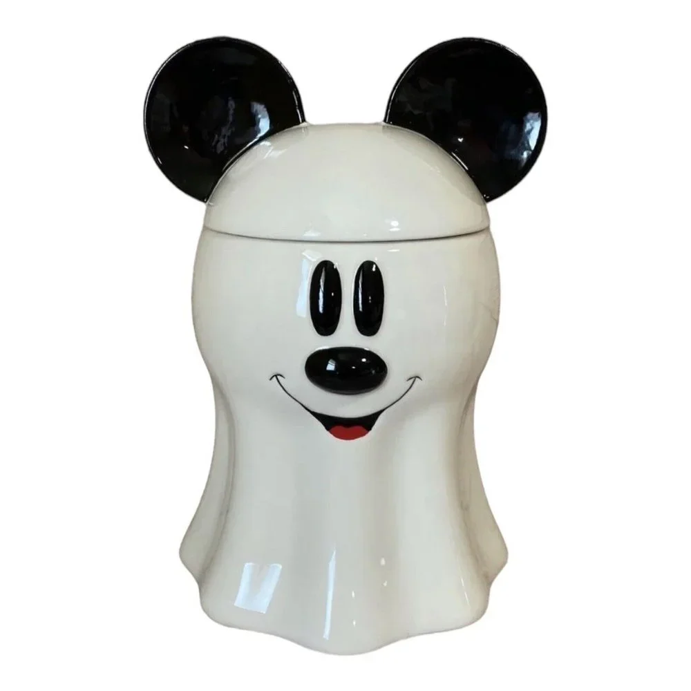 Disney’s Mickey Mouse Ghost Halloween Cookie‎ Jar Canister BOO Ears Candy Trick
